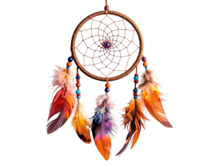 Dream catcher, circular frame, colorful feathers