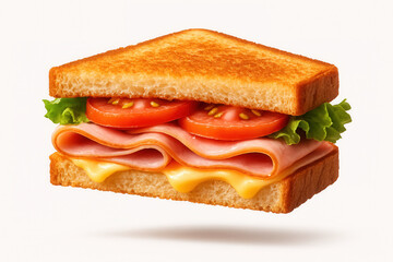 Triangular ham and cheese sandwich half.
