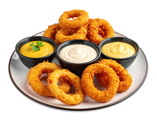 Crispy onion rings with three dipping sauces