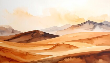 Desert mountain range watercolor landscape