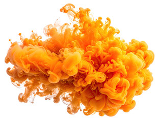 Orange ink explosion in swirling cloud