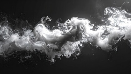 Abstract swirling white smoke on dark background