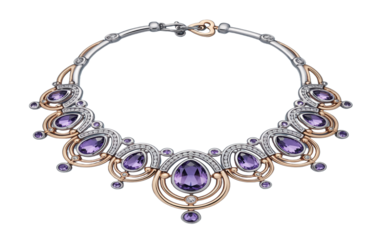 A luxurious Art Nouveau-style necklace, featuring elegant curves, intricate details, and timeless jewelry design. isolated on a transparent background .