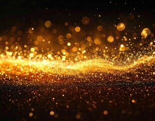 Golden glitter particles flowing over a dark background
