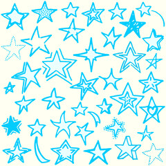 Vector illustration set of different freehand drawn cartoon stars