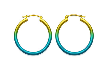 Colorful gradient gold and teal hoop earrings isolated on transparent background