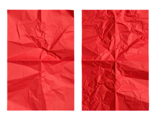 Two crumpled red sheets of paper
