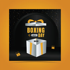  boxing day sale social media post design with opened gift box. free stock illustration for greeting card, ad, promotion, poster, flier, blog, article, social media, marketing