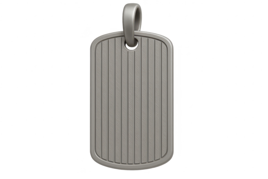 Detailed blank military dog tag isolated on a transparent background, blank metal tag