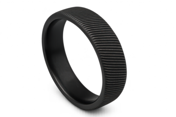 Black textured ring isolated on transparent background, minimalistic design