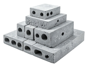 Gray concrete blocks stacked in pyramid