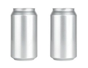 Two blank aluminum beverage cans