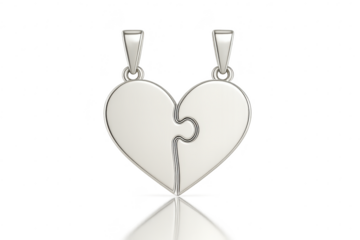 Silver heart puzzle pendants, isolated on a transparent background, love gift