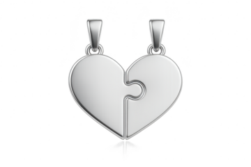 Silver heart pendant necklace pieces on transparent background, elegant design