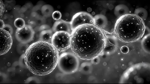 Abstract representation of cells in black and white.