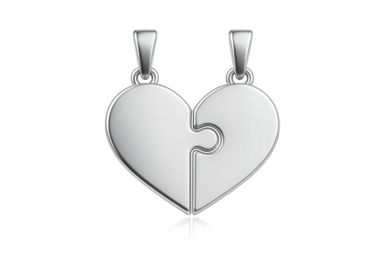 Silver heart pendant necklace pieces on transparent background, elegant design