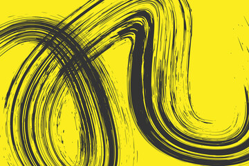Bold Yellow Abstract Brush Stroke Art With Dynamic Black Curves And Modern Design.
