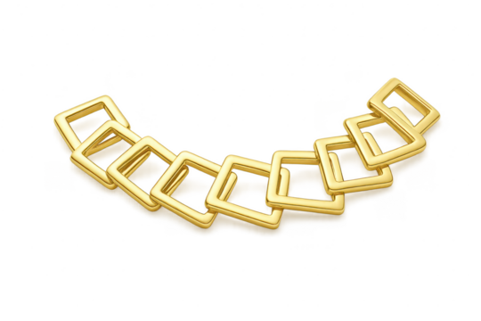 Elegant gold chain with square links isolated on a transparent background