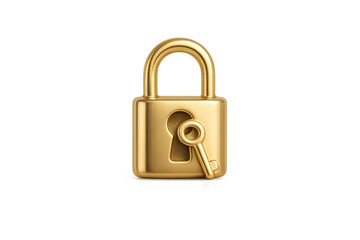 Naklejka premium Golden padlock with key isolated on transparent background, security concept
