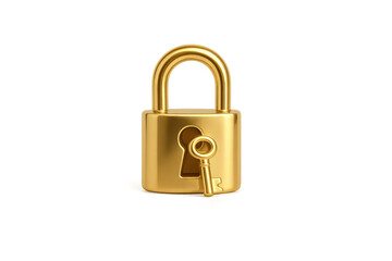 Naklejka premium Shiny gold padlock and key isolated on a transparent background, security concept