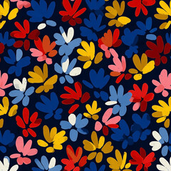 Vibrant floral explosion: A dynamic abstract blossom arrangement on navy backdrop