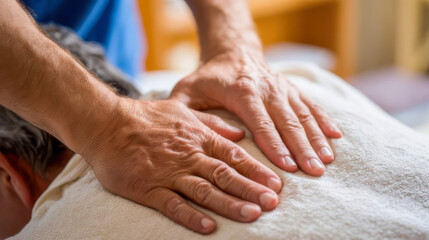 Physiotherapist massaging patient's back during rehabilitation therapy session