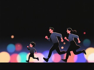 Illustration of parents running after children
