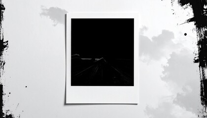 Black and white instant photo of a dark road