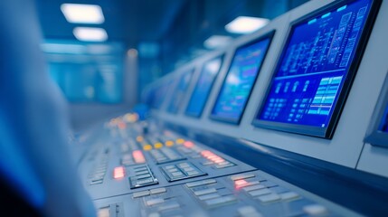 Control panel and computer system close up view intricate close up of a sophisticated control panel interface featuring an integrated computer.