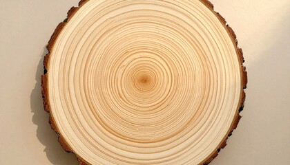 Close-up of a light-colored wood slice, showing concentric growth rings