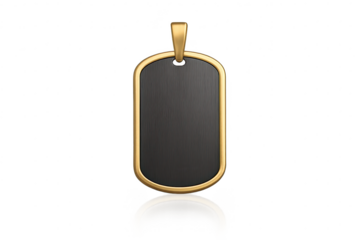 Stylish gold-framed dog tag with dark brushed metal, isolated on transparent background