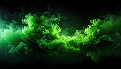 Abstract swirling green ink in dark background