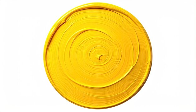 Circular, vibrant yellow paint swirl on white background