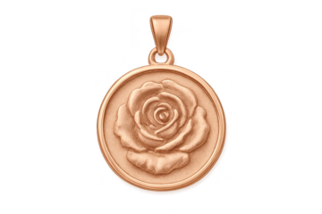 Elegant rose gold pendant with a detailed rose design, isolated on transparent background