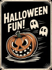 Vintage Halloween Jack-o'-Lantern with Bats on Transparent Background

