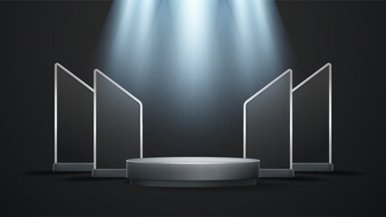 3D podium stage with spotlight lighting effect, modern award ceremony background design. Perfect for competition, presentation, product showcase, and technology event concept