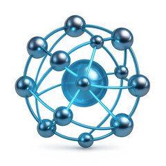 Obraz premium Chrome spheres connected by glowing neon lines forming a globe, representing neural networks, global AI, and data connections.