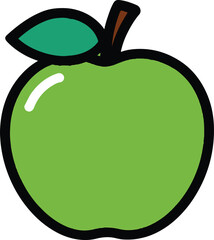 Green apple with leaf and stem on white background fruit healthy food