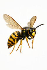 Fototapeta premium Striped wasp in active flight position.