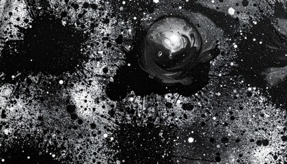 Abstract grayscale ink splatter