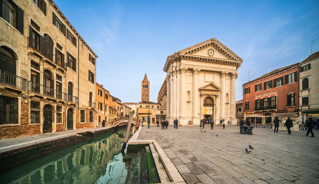 Venice's Campo San Barnaba showcasing a neoclassical church and canal