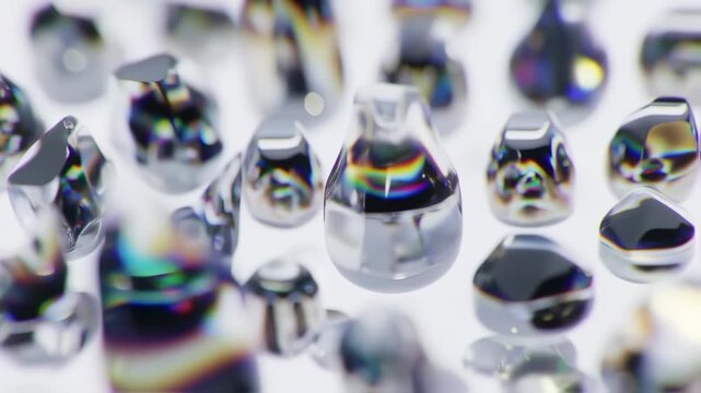 Abstract close-up of water droplets, iridescent and multifaceted