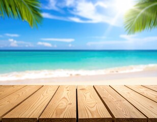 Fototapeta premium Light brown wooden planks on a beach scene