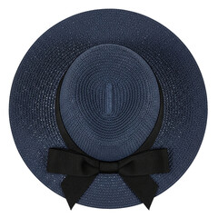 Elegant navy blue sun hat with black ribbon fashionable sun protection stylish summer vacation on transparent background