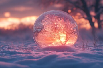Snow globe with tree inside.