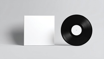 Blank white record cover and black vinyl record