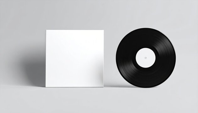 Blank white record cover and black vinyl record - Powered by Adobe