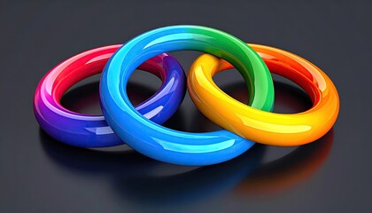 Intertwined, colorful rings on dark background