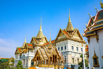 Fototapeta premium The Grand Palace was built same time as Bangkok. royal residences include Dusit Maha Prasat Throne Hall, Aphorn Phimok Prasat Throne Hall, Phiman Rattaya Throne Hall, Chakri Maha Prasat Throne Hall.