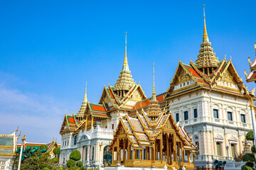 Fototapeta premium The Grand Palace was built same time as Bangkok. royal residences include Dusit Maha Prasat Throne Hall, Aphorn Phimok Prasat Throne Hall, Phiman Rattaya Throne Hall, Chakri Maha Prasat Throne Hall.
